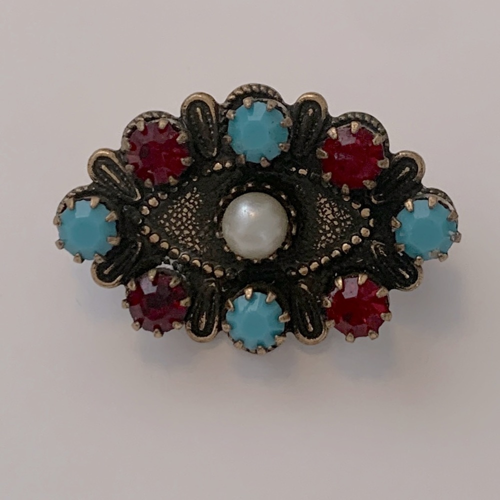 Vintage Blue and Red “Stone” Brooch